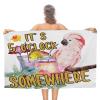 CustonCares It's Five O'Clock Somewhere Beach Towel 78.9 x 130.9 cm, Pre-Washed, Colorfast, No Shrinkage, Tropical Flamingo, Hawaii, Aloha view 1