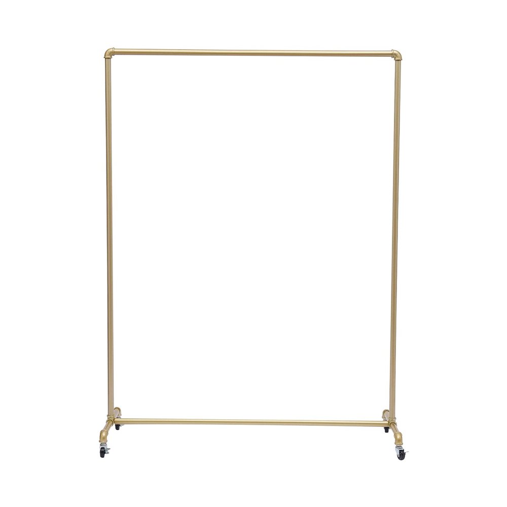 lalaleny Industrial Pipe Garment Rack with Wheels, Gold, 120 x 40 x 160 cm