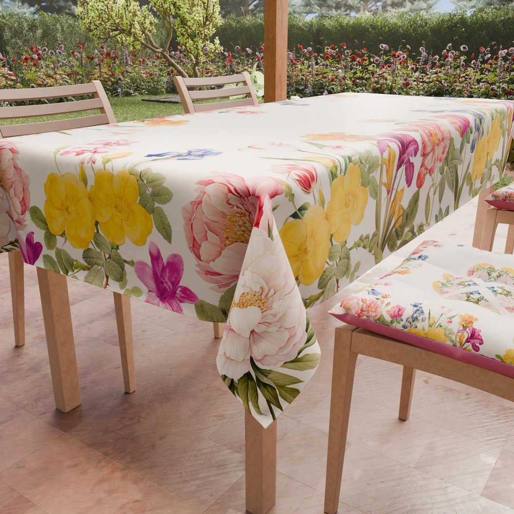 PETTI Artigiani Italiani Stain-Resistant Tablecloth, Floral Pattern 30, for 6 Seats (140 x 180 cm), 100% Made in Italy