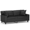 Mengtu 2-Seater Sofa with Throw Pillows, Faux Leather, Black, 140 cm view 2
