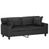 Mengtu 2-Seater Sofa with Throw Pillows, Faux Leather, Black, 140 cm view 3