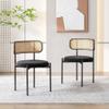 Merax Dining Chairs, Set of 2, Black Velvet with Rattan Backrests view 2