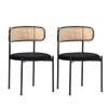 Merax Dining Chairs, Set of 2, Black Velvet with Rattan Backrests view 3