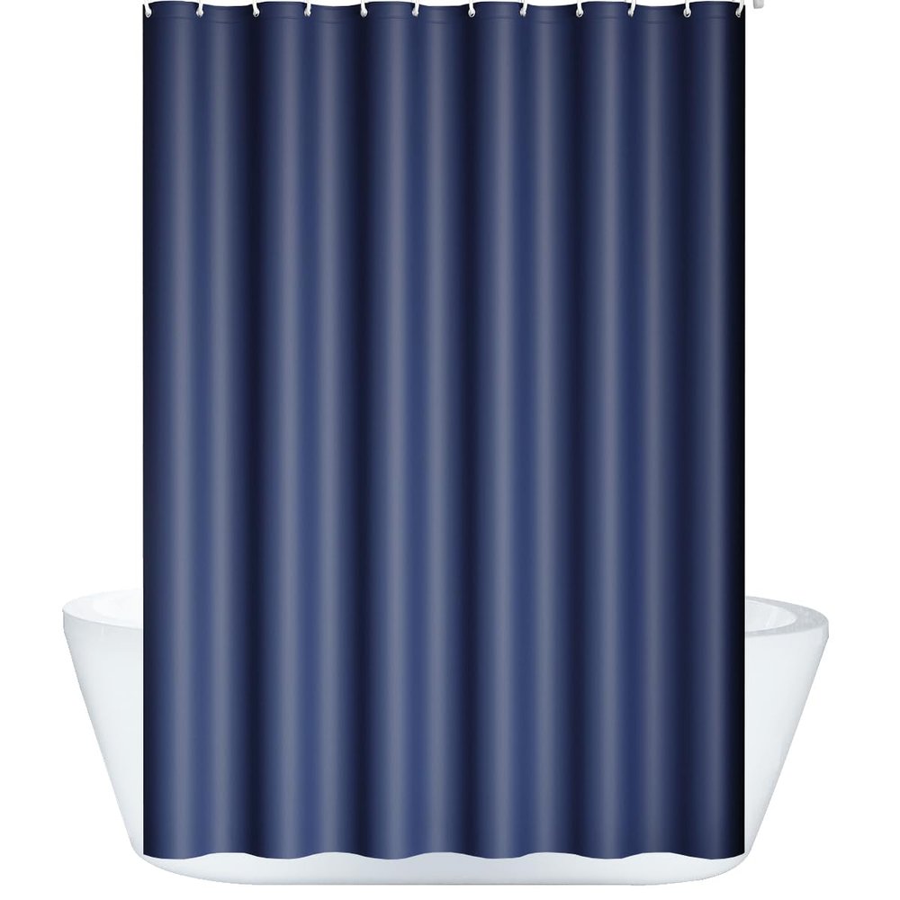 Lobwerk Shower Curtain 180 x 200 cm, Waterproof, Mold-Resistant, with Rings, Dark Blue