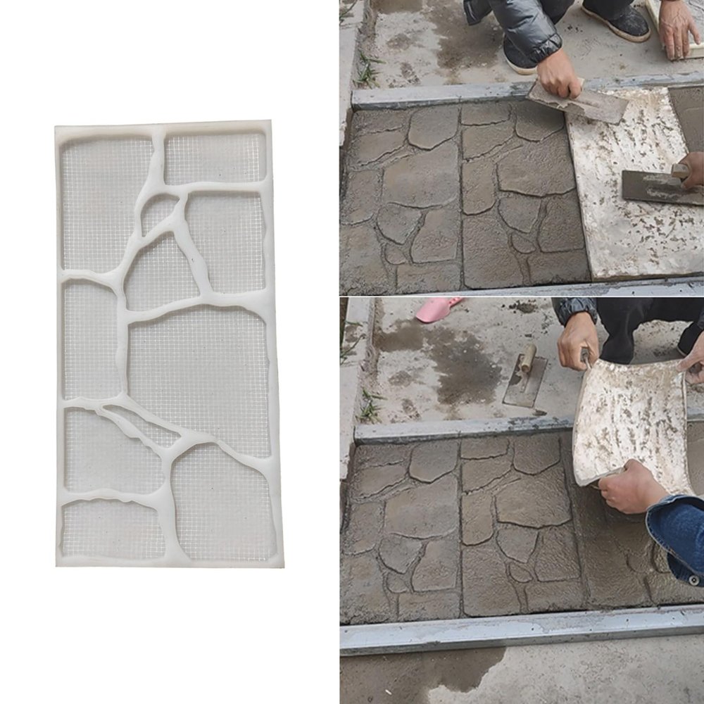 EXCLURA Flexible Plastic Concrete Stamp Mats, Slate Pattern, 4-Piece Set