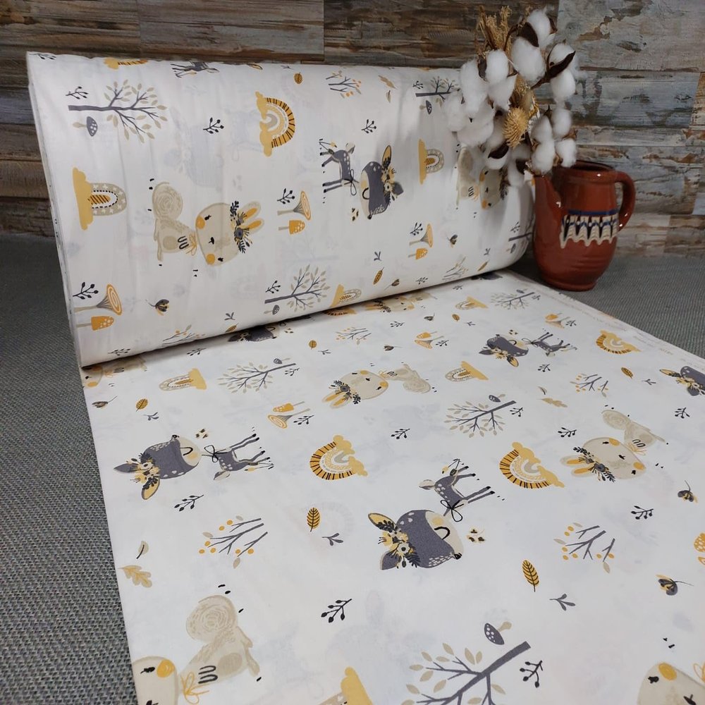 240 cm Wide Poplin Cotton Fabric by the Meter from 50 cm, Fawn-Rabbit-Gray
