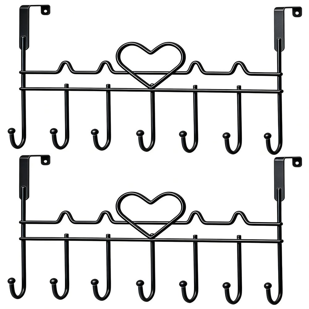 WBDXWB Door Hooks, Over-the-Door Hangers for Coats, Towels, Bags and Bathrobes (2-Pack, Black)