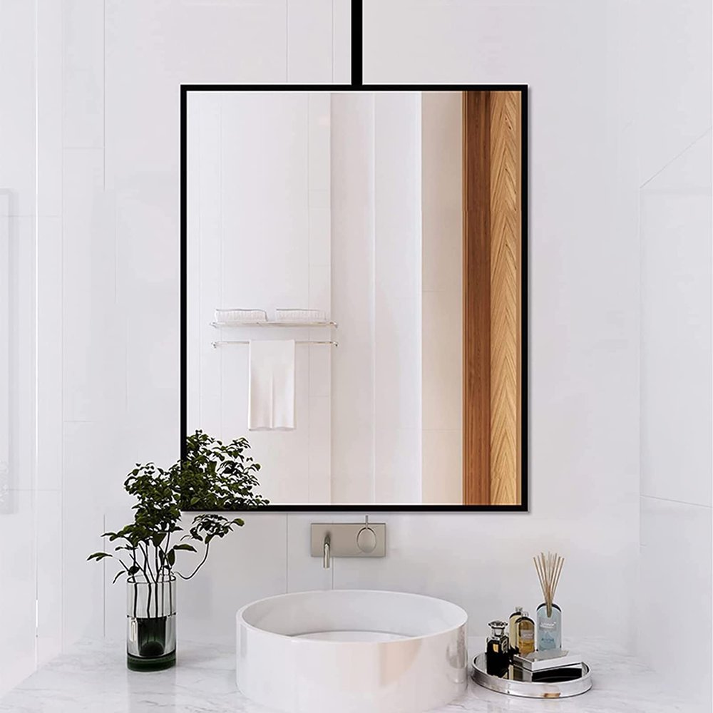 GLMGBP Ceiling-Mounted Rectangular Mirror with Adjustable Metal Arm, Black