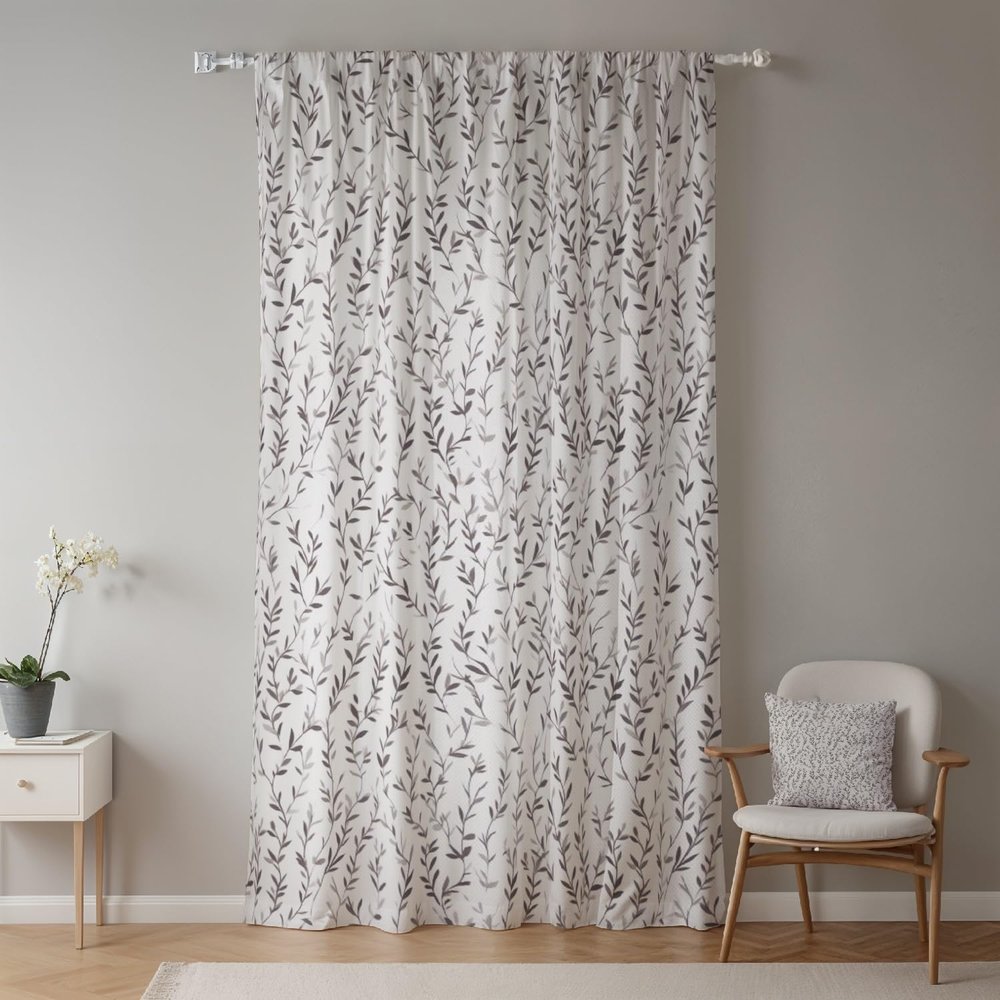 Leaf Print Panel Curtain, Vintage Country Style, 107 x 160 cm, 1 Panel