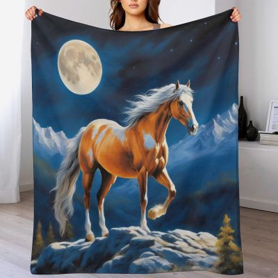 PAZZK Horse Blanket, Soft Flannel Fleece Blanket for Children and Adults, Four-Season Throw for Bed or Couch, 180 x 200 cm