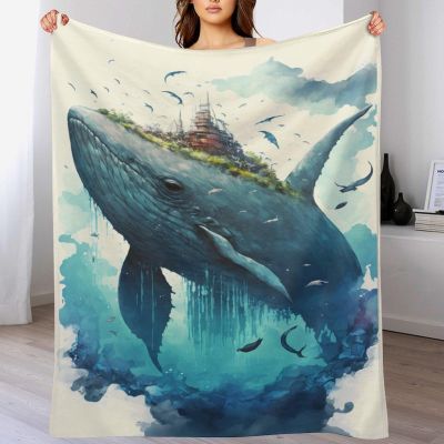 PAZZK Whale Flannel Throw Blanket with Pattern, 140 x 180 cm