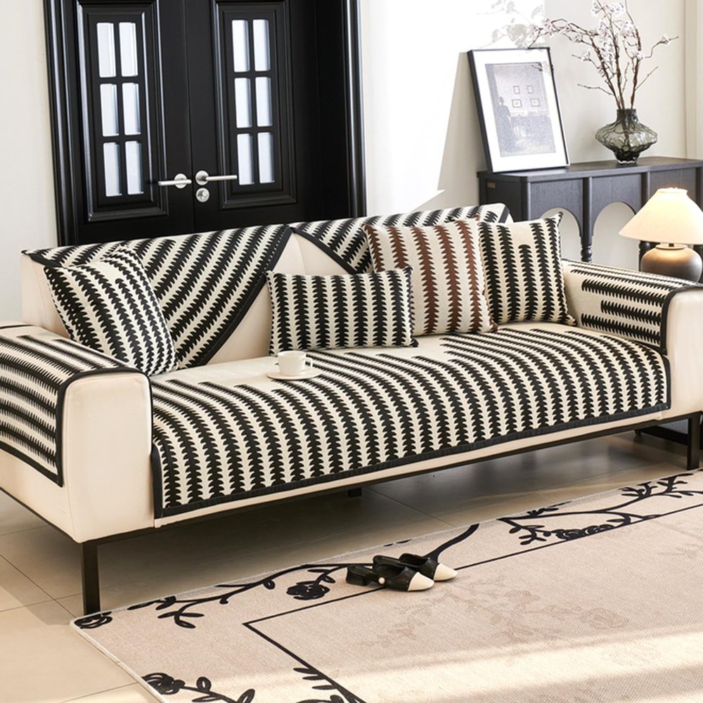 ZCXRYFL Luxury Chenille Sofa Cover for L/U-Shaped Sectional Sofas, Non-Slip Couch Throw, Black, 90 x 210 cm