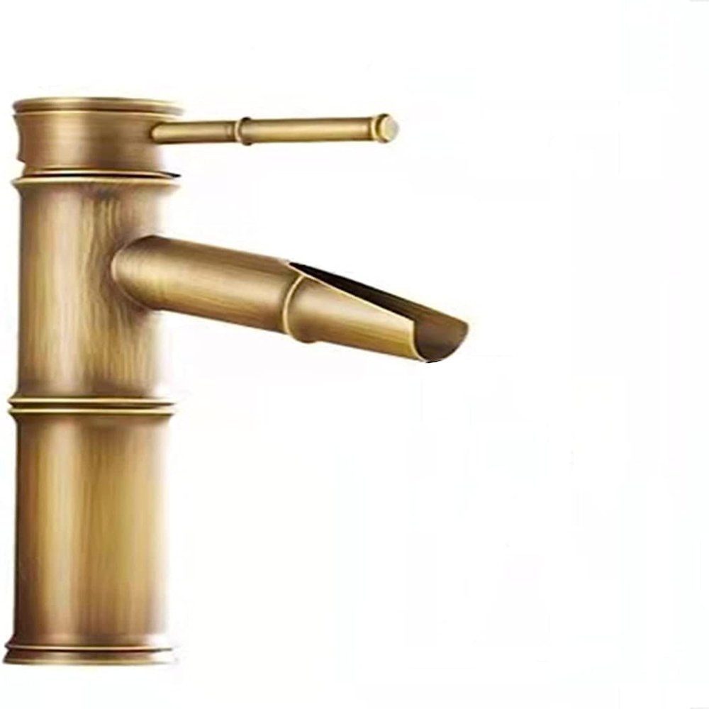 Retro Brass Bathroom Sink Faucet, Single-Hole, Antique