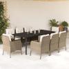 Gecheer 9-Piece Outdoor Dining Set with Cushions, PE Rattan, Black and Beige view 1