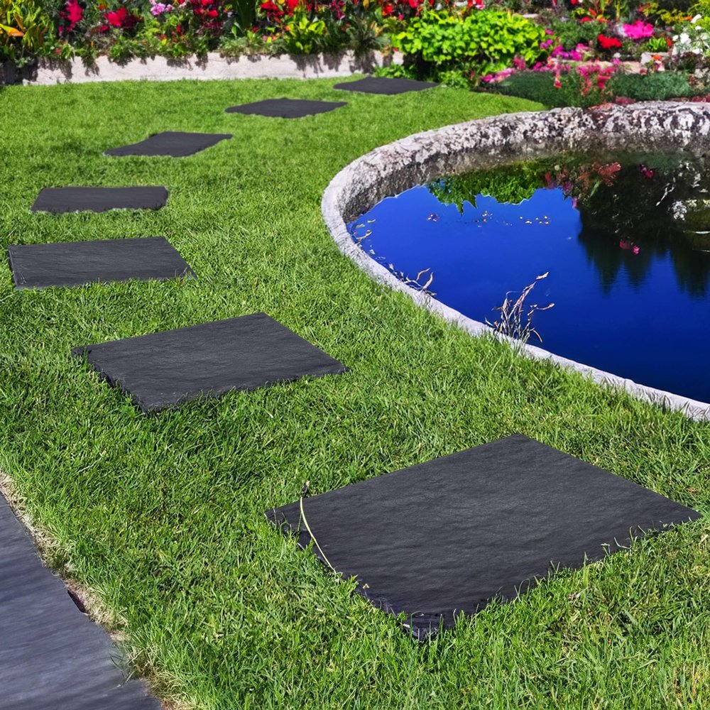Nicoman Marble-Effect Square Stomp Stepping Stones, Recycled Rubber, Graphite, 30 x 30 x 2.5 cm, 4-Pack