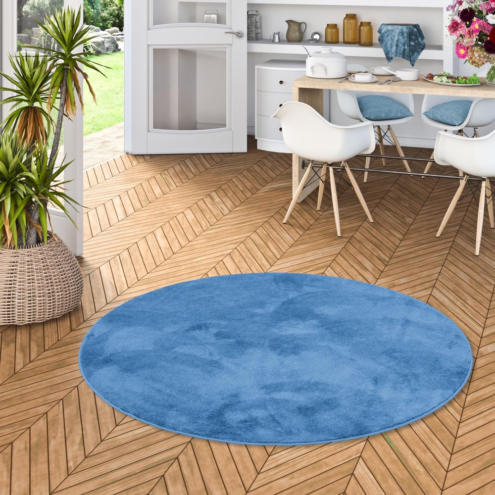 Snapstyle Deluxe Round Blue Shaggy Rug – Super Soft