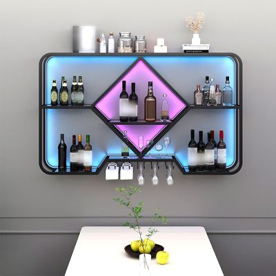AYHARYLH Vintage Wall-Mounted Wine Rack with LED, Black, 100 × 20 × 70 cm
