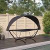 Homgoday Outdoor Lounge Bed with Canopy, Black Steel and Oxford Fabric view 1
