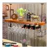 LHQYA Wall-Mounted Floating Wine and Bar Shelf with Hanging Glass Rack view 3