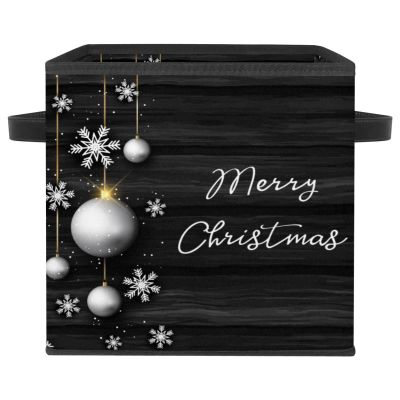 VAPOKF Foldable Storage Box, Fabric Storage Basket Cube Organizer with Handles for Toys, Clothing, Books, Closet, Bedroom, Home - Wooden Christmas Ornaments