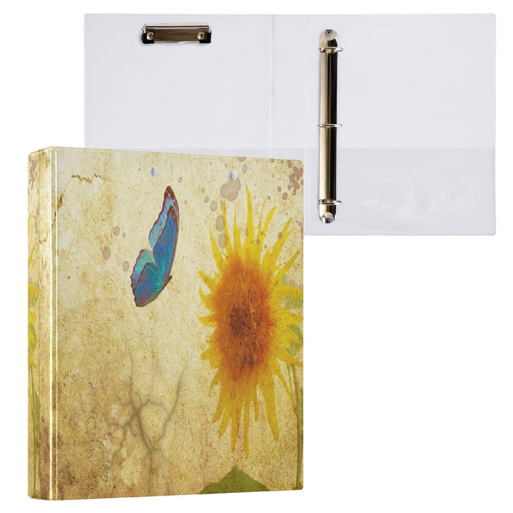 3-Ring Binder with Vintage Butterfly and Sunflowers Design
