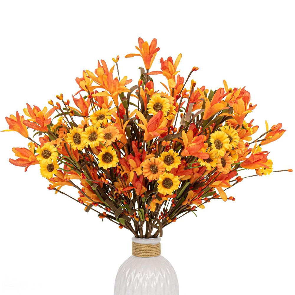 Artificial Autumn Flowers, 17 in, 12 Stems with Daisies, Forsythia and Berries