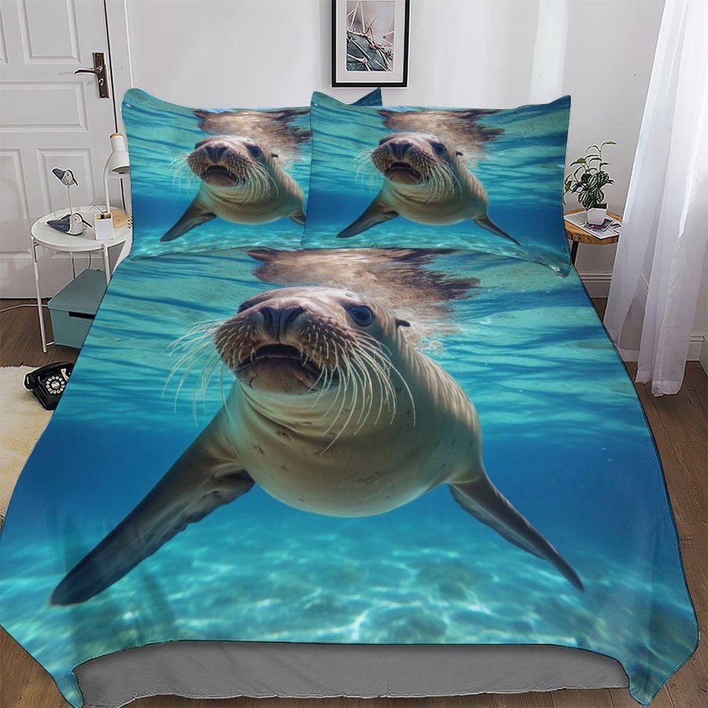 PAZZK Siegel 3D-Print Duvet Cover Set, 3-Piece, Microfiber, Double 200 x 200 cm
