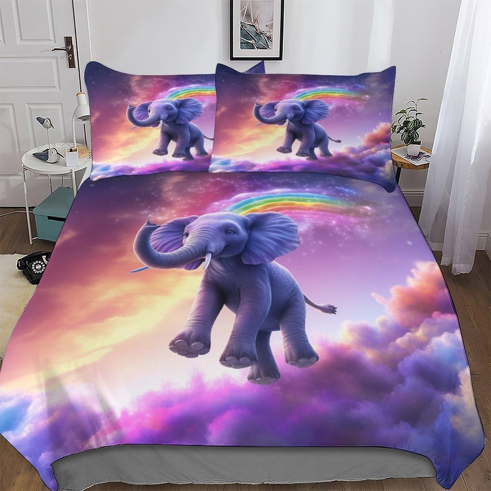 PAZZK Elephant Pattern 3-Piece Microfiber Bedding Set, Wrinkle-Free, King 220 x 240 cm