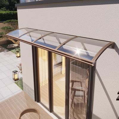 Polycarbonate Door Canopy with Gutter, Curved Awning, Coffee, 80 × 50 cm