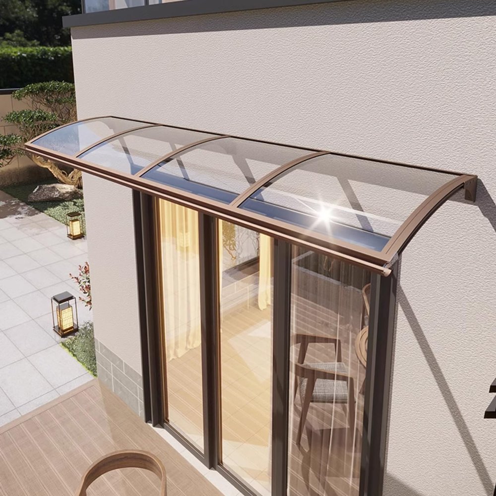 Polycarbonate Door Canopy with Gutter, Curved Awning, Coffee, 80 × 50 cm