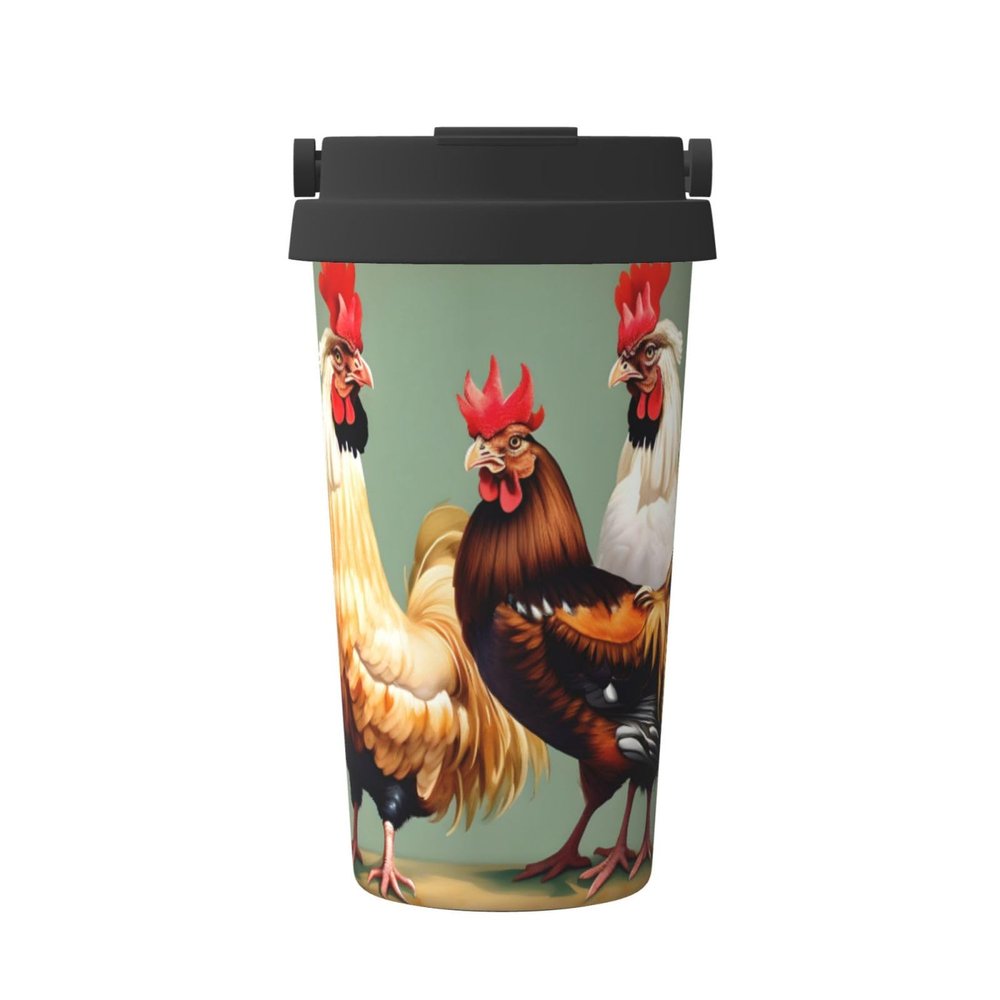 Insulated Coffee Tumbler with Rooster and Hen Print
