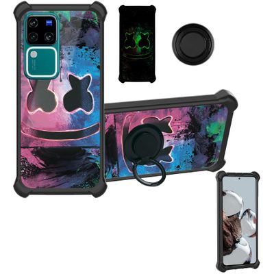 Aroepurt Case Compatible with Vivo V30 Pro, PC + Silicone Stand, with 9H Hardness HD Screen Protector, YGH-BQ