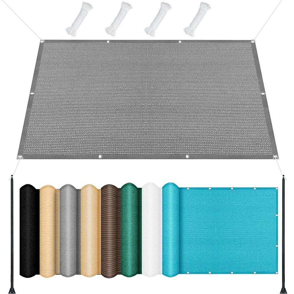 Rectangular Shade Sail 3.2 x 8 m, 98% UV Protection, Light Gray