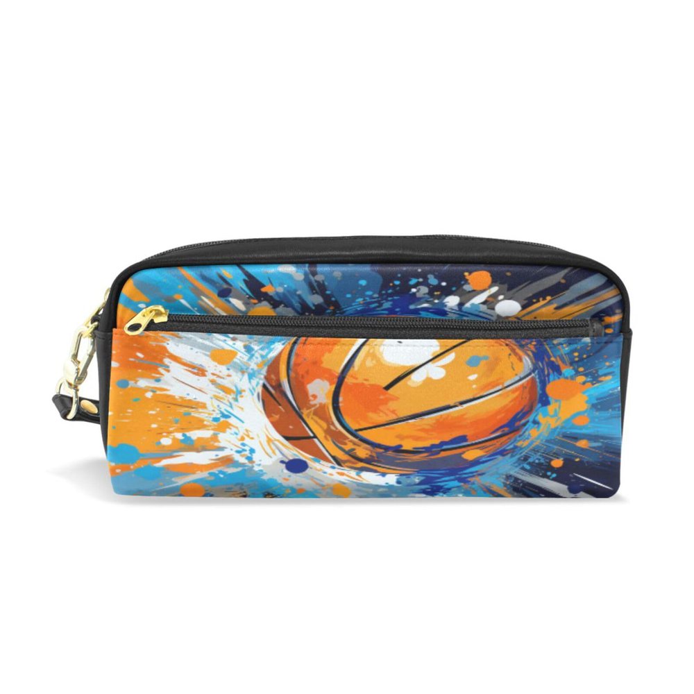 Watercolor Basketball Leather Pencil Case and Organizer