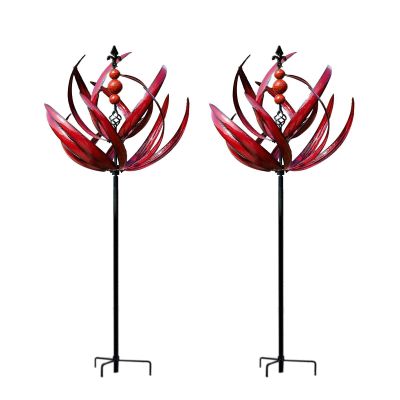 90 cm Metal Garden Wind Spinner, Lotus Flower Stake, Weather-Resistant and Stable
