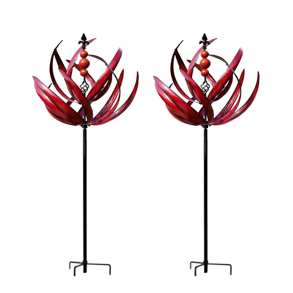 90 cm Metal Garden Wind Spinner, Lotus Flower Stake, Weather-Resistant and Stable