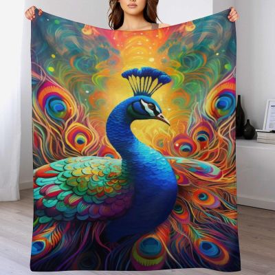 PAZZK Premium Peacock Flannel Throw Blanket with 3D Pattern, 51 x 71 in