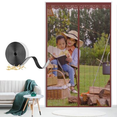 XHBJSH Magnetic Screen Door 165 x 240 cm, Self-Adhesive Mosquito Net Curtain, Brown