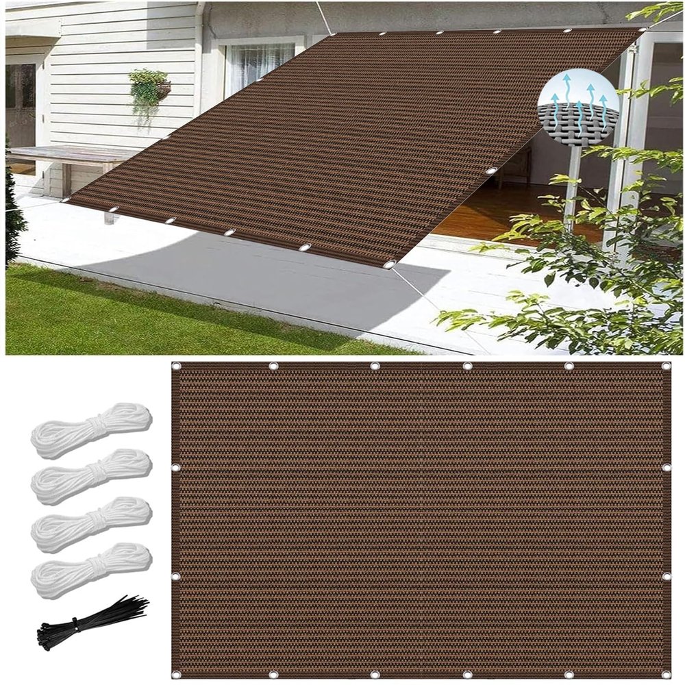 Sun Shade Sail with Ropes, 120 x 140 cm, 98% UV Protection, Breathable, Brown