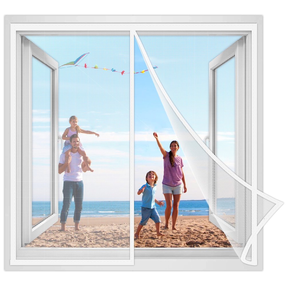 Magnetic Insect Screen Door 155 x 185 cm, No-Drill Adhesive Installation, White