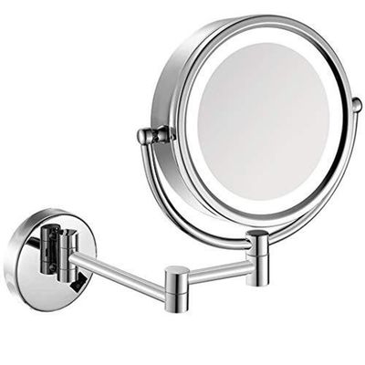 BGFYUSF 8-Inch LED Wall-Mounted Makeup Mirror, Silver, 1x/3x Magnification, 360° Rotation