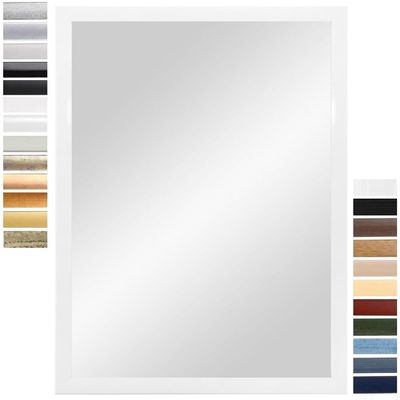 PrimeLuxe Wall Mirror 50 x 70 cm (Outer Dimensions), Glossy White | Color and Size Options | Full-Length Mirror | Bathroom & Hallway Mirror | Wooden Frame | Made in Germany