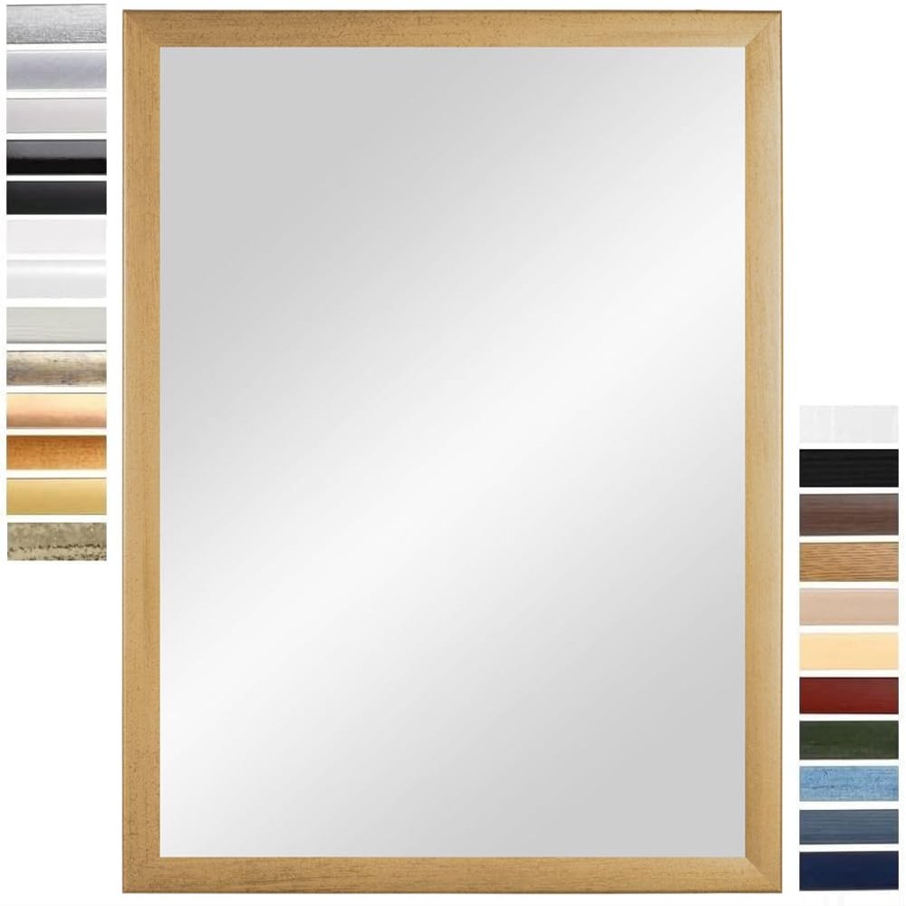 PrimeLuxe Wall Mirror 45 x 61 cm (Outer Dimensions), Brushed Gold, Made in Germany