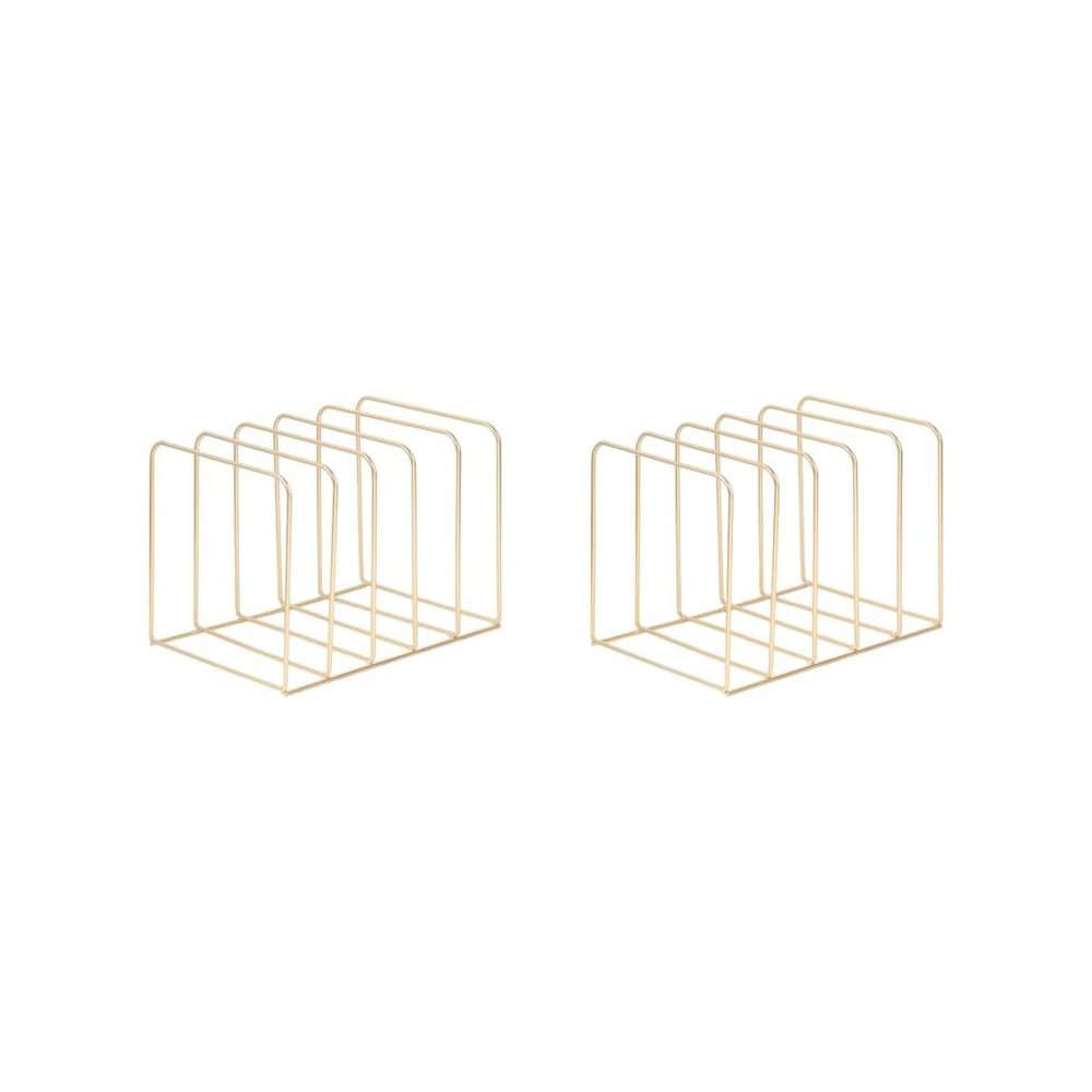 Magazine File Holder, Office Organizer for Magazines and Books, Gold, 2-Piece Set
