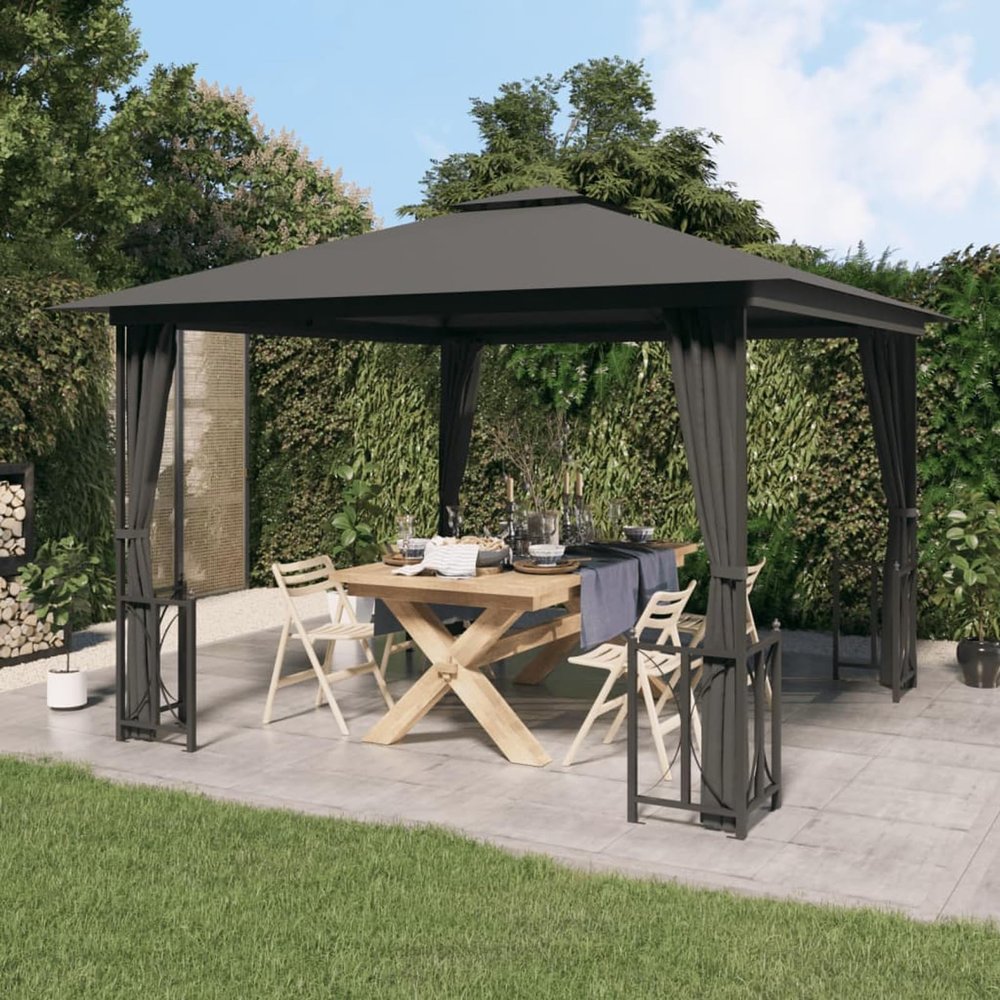 Chaduof Grill Gazebo with Sidewalls & Double Roof, Winter-Ready, 3 x 3 m, Anthracite