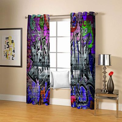 GOKSEL Graffiti Blackout Curtains, 2 Panels, 140 W x 175 H cm