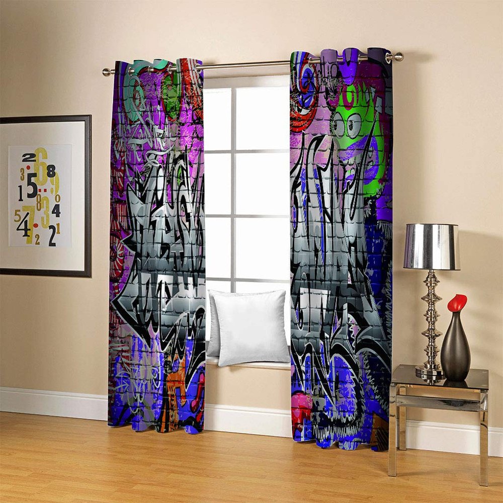 GOKSEL Graffiti Blackout Curtains, 2 Panels, 140 W x 175 H cm