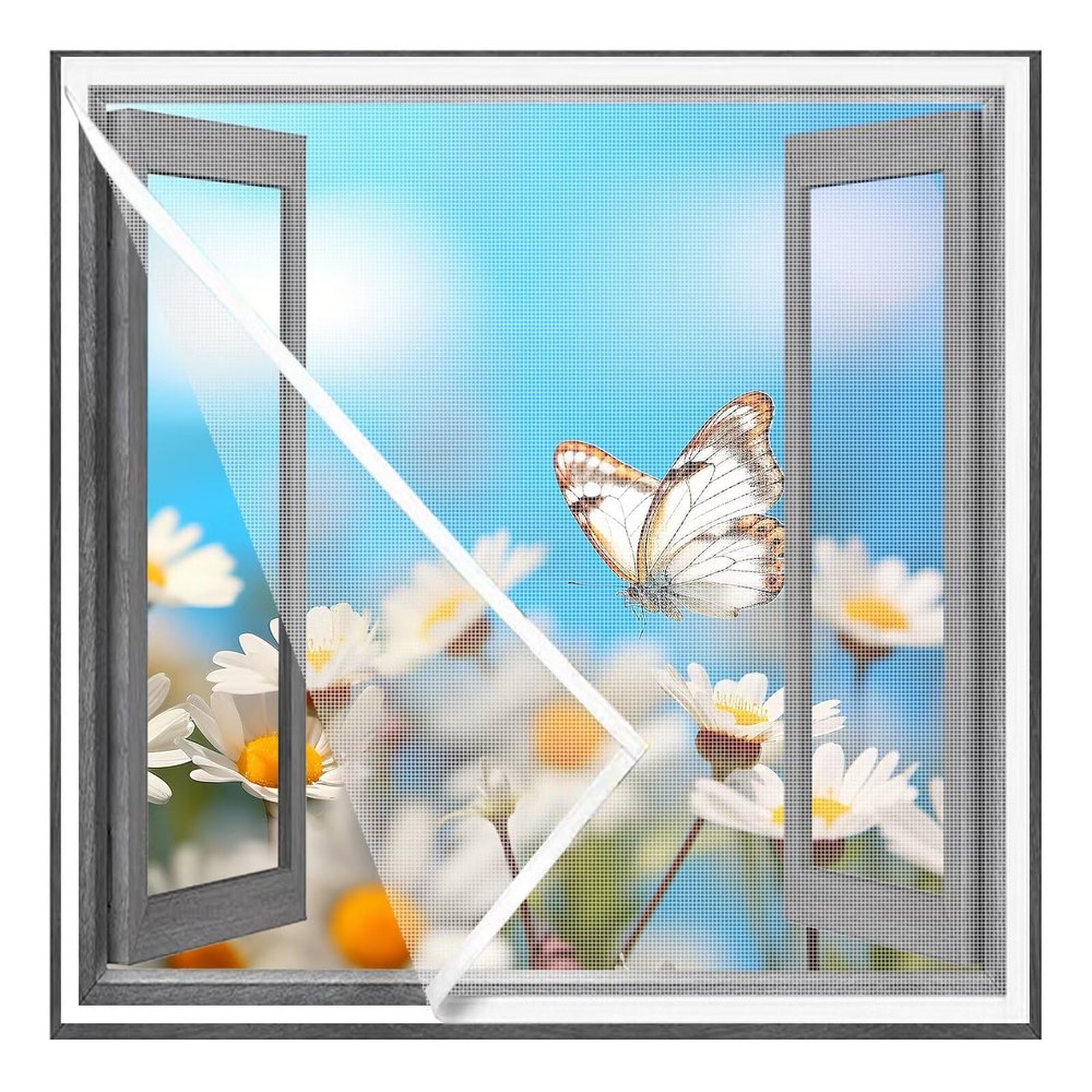 Insect Screen 140 x 195 cm for Balcony and Windows, Self-Adhesive Hook-and-Loop Fly Curtain, White