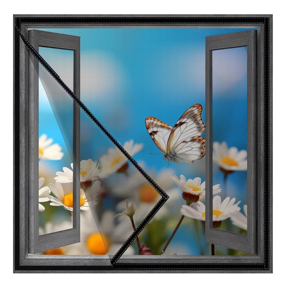 Fly Screen Mesh Curtain for Balcony/Window, 150 x 165 cm, Black