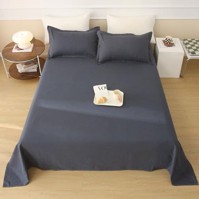 Brushed Washed-Cotton Bed Sheet, Blue, 250 x 240 cm